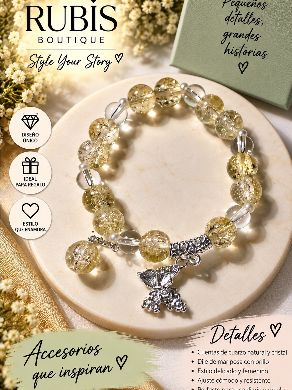 Yellow Crystal Butterfly Charm Bracelet
